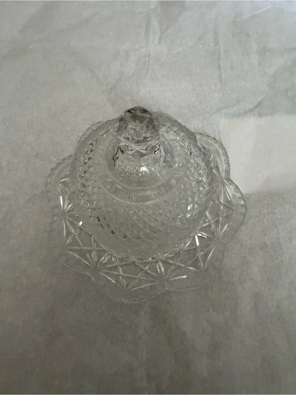 Vintage Clear Pressed Glass Round Covered Butter Dish & Underplate